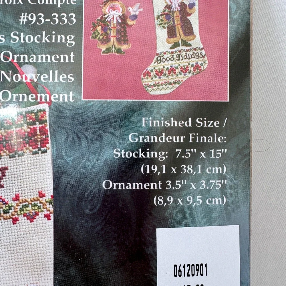 Vintage Janlynn Cross Stitch Kit Good Tidings Santa Stocking & Ornament 93-333